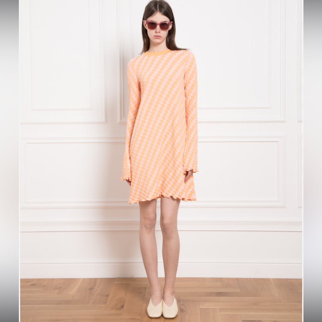 Max Mara Sportmax Dress In A Geometric Pattern Valette Cotton Large Peach